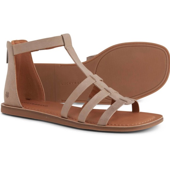 NIB Lucky Brand Benecia 8M Leather Flat Gladiator Sandals Dune - Picture 9 of 11